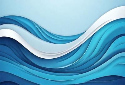 The primary subject of the image is a large, blue wave. The setting is a blue background, which creates a striking contrast with the wave. The visual style is a digital art or illustration, as the wave is depicted in a detailed and artistic manner. The dominant colors are blue and white, giving the image a calm and serene atmosphere.