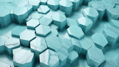 The primary subject of the image is a large, intricate pattern made up of many small, square-shaped tiles. The setting is a blue background, which adds a vibrant and calming atmosphere to the scene. The visual style is a combination of digital art and illustration, creating a unique and eye-catching design. The colors and mood are predominantly blue, which gives the pattern a serene and soothing appearance.