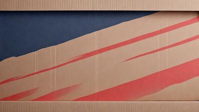 The primary subject of the image is a cardboard box with a red, white, and blue design. The box is placed on a table, and the colors and mood of the image are predominantly red, white, and blue, creating a patriotic and vibrant atmosphere. The visual style of the image is a combination of digital art and illustration, as it features a creative and eye-catching design on the cardboard box.