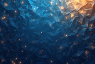 The primary subject of the image is a blue and white geometric pattern, which appears to be a digital art or illustration. The setting is a dark blue background, creating a contrasting and visually striking scene. The visual style is modern and artistic, with the geometric pattern being the main focus of the image. The colors and mood of the image are predominantly dark and moody, with the blue and white pattern providing a sense of depth and complexity.