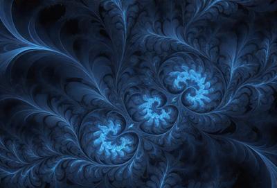 The primary subject of the image is a blue and white swirling pattern, which appears to be a digital art or illustration. The setting is a dark blue background, creating a contrasting and dramatic effect. The visual style is a combination of digital art and illustration, with the swirling pattern being the main focus of the image. The colors and mood of the image are predominantly dark blue and white, giving it a moody and artistic atmosphere.