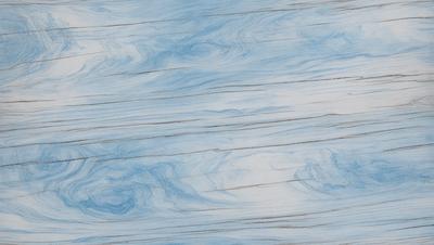The primary subject of the image is a wooden surface with a blue and white pattern. The setting is a wooden floor, and the visual style is a combination of a photo and digital art. The dominant colors are blue and white, creating a calm and soothing atmosphere.