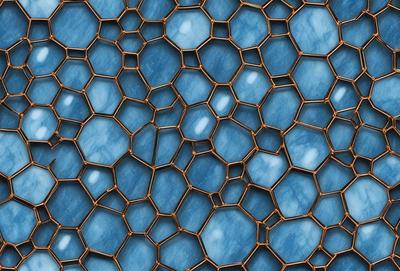 The primary subject of the image is a blue and white patterned surface, which appears to be a textured wall or a piece of artwork. The setting is a room with a blue background, and the visual style is a combination of digital art and illustration. The dominant colors are blue and white, creating a calm and soothing atmosphere.
