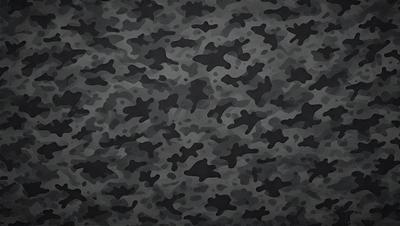 The primary subject of the image is a camouflage pattern, which is a black and white design. The setting is a black background, and the visual style is a pattern or texture. The dominant colors are black and white, and the overall atmosphere is a mix of modern and classic design elements.