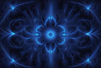 The primary subject of the image is a blue, swirling, and circular pattern. The setting is a dark blue background, which creates a contrasting and dramatic effect. The visual style is a combination of digital art and illustration, giving the image a unique and artistic appearance. The dominant colors are blue and black, creating a sense of depth and intensity. The overall atmosphere of the image is mysterious and captivating.