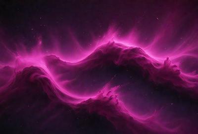 The primary subject of the image is a purple nebula, which is a cloud of gas and dust in space. The setting is a dark, starry sky, and the visual style is a combination of a photo and digital art. The dominant colors are purple and pink, creating a serene and ethereal atmosphere.