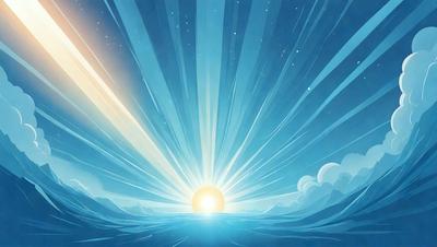 The primary subject of the image is a beautiful sunset, with the sun setting behind a cloudy sky. The setting is a vast ocean, creating a serene and peaceful atmosphere. The visual style of the image is a digital art or illustration, showcasing the artist's creativity and skill in capturing the sunset's beauty. The colors and mood of the image are predominantly blue and orange, with the sun's warm hues contrasting against the cooler tones of the cloudy sky