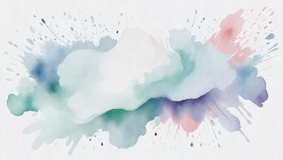 The primary subject of the image is a watercolor painting of a cloud. The setting is a white background, and the visual style is a watercolor painting. The dominant colors in the painting are shades of blue and green, creating a calming and serene atmosphere.