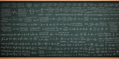 The primary subject of the image is a chalkboard covered with various mathematical symbols and equations. The setting is a classroom or a study area, as the chalkboard is a common tool for teaching and learning math. The visual style is a combination of handwritten and digital elements, as the symbols and equations are both written and drawn on the chalkboard. The colors and mood of the image are predominantly black and white, with a focus on the intricate details of the mathematical symbols and equations.