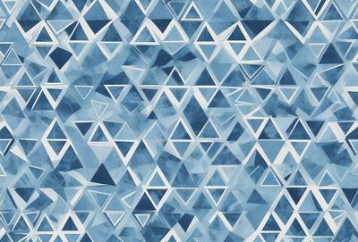 The primary subject of the image is a blue and white geometric pattern. The setting is a blue background, and the visual style appears to be a digital art or illustration. The dominant colors are blue and white, creating a calm and soothing atmosphere.