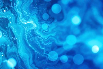 The primary subject of the image is a blue and white swirling pattern, which appears to be a digital art or illustration. The setting is a blue background, and the visual style is a combination of digital art and illustration. The colors and mood of the image are predominantly blue and white, creating a serene and calming atmosphere.