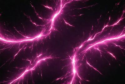 The primary subject of the image is a bright pink light, which appears to be a neon light or a lightning bolt. The light is illuminating a dark background, creating a striking contrast. The visual style of the image is a close-up of the light, emphasizing its vibrant color and intensity. The colors and mood of the image are predominantly pink, giving it a warm and energetic atmosphere.