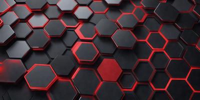 The primary subject of the image is a close-up of a red and black patterned surface. The setting appears to be a black and red honeycomb pattern, which gives the image a unique and visually striking appearance. The visual style of the image is a close-up, which emphasizes the intricate details of the pattern. The dominant colors in the image are red and black, creating a bold and striking visual effect.