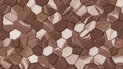 The primary subject of the image is a patterned wall made of tiles. The setting is a room with a brown and white color scheme. The visual style is a combination of a photo and digital art, creating a unique and intricate design. The dominant colors are brown and white, giving the wall a warm and inviting atmosphere.