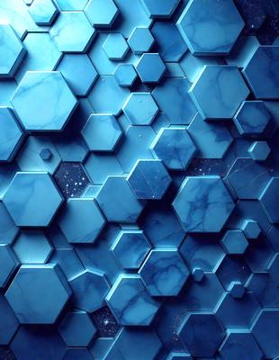The primary subject of the image is a blue marble wall with a pattern of hexagonal shapes. The setting is a room with a blue marble wall, and the visual style is a close-up of the blue marble wall. The dominant colors are blue and white, creating a calm and serene atmosphere.
