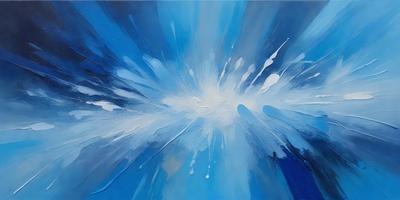 The primary subject of the image is a blue background with white paint splatters, creating a visually striking and artistic scene. The setting appears to be a painting or drawing, with the artist's brushstrokes and drips visible on the canvas. The visual style is a mix of artistic expression and creativity, as the artist has chosen to use white paint splatters to create a unique and eye-catching design. The colors and mood of the image are predominantly blue and white, with a