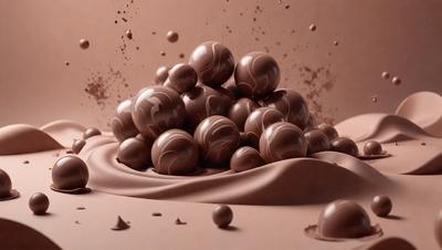 The primary subject of the image is a pile of chocolate balls, which are the main objects in the scene. The setting is a brown surface, possibly a table or a counter, where the chocolate balls are placed. The visual style of the image is a close-up of the chocolate balls, showcasing their texture and details. The colors in the image are predominantly brown, which gives the scene a warm and inviting atmosphere.