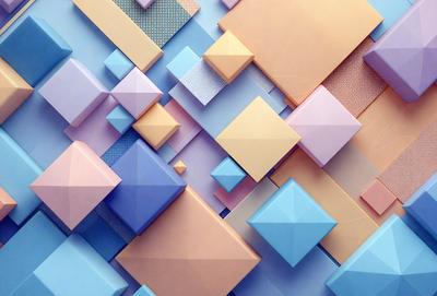 The primary subject of the image is a colorful, abstract design featuring a mix of blue, pink, and yellow colors. The setting is a wall with a patterned background, and the visual style appears to be a combination of digital art and illustration. The overall atmosphere is vibrant and lively, with the colors creating a sense of energy and movement.