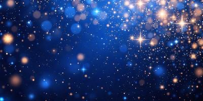 The primary subject of the image is a blue starry sky filled with bright stars. The setting is a nighttime scene, with the stars shining against a dark background. The visual style is a combination of a photo and digital art, creating a realistic yet artistic representation of the night sky. The colors and mood of the image are predominantly blue, with the stars adding a touch of white and yellow. The overall atmosphere is serene and peaceful, as the stars twinkle in the darkness.