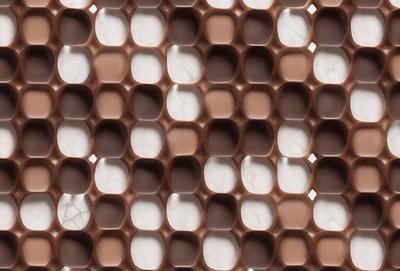 The primary subject of the image is a pattern of brown and white marble tiles. The setting is a wall with a marble pattern, and the visual style is a close-up of the tiles. The colors and mood of the image are predominantly brown and white, creating a classic and elegant atmosphere.