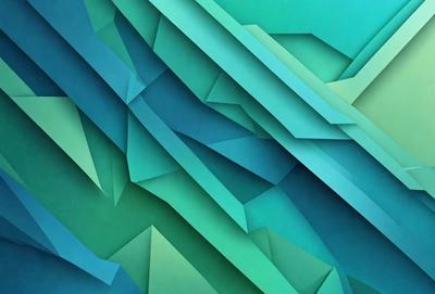 The primary subject of the image is a colorful, geometric design featuring a mix of blue, green, and white colors. The design appears to be a digital art or illustration, with a patterned texture that gives it a unique and visually appealing appearance. The setting or background of the image is a blue surface, which complements the vibrant colors of the design. Overall, the image conveys a sense of creativity and artistic expression.