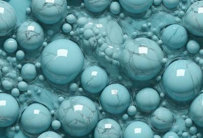 The primary subject of the image is a blue, swirling, and bubbly substance, which appears to be a digital art or illustration. The setting is a blue background, and the visual style is a combination of photo and digital art. The colors and mood of the image are predominantly blue, creating a calm and soothing atmosphere.