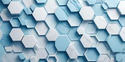 The primary subject of the image is a blue and white marble wall with a pattern of hexagons. The setting is a room with a blue and white marble wall, which serves as the background. The visual style is a close-up of the marble wall, showcasing the intricate pattern of hexagons. The colors and mood of the image are predominantly blue and white, creating a clean and elegant atmosphere.