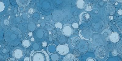 The primary subject of the image is a blue background with a pattern of circles and bubbles. The setting appears to be a space or an artistic environment. The visual style is a combination of digital art and illustration, creating a unique and intricate design. The dominant colors are blue and white, giving the image a calm and soothing atmosphere.