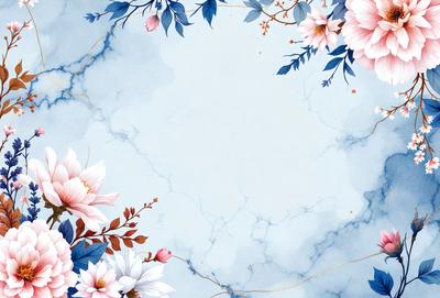 The primary subject of the image is a blue and white marble background with a gold border. The setting is a blue and white marble surface, which serves as the background for the artwork. The visual style is a combination of digital art and illustration, creating a unique and eye-catching design. The colors and mood of the image are predominantly blue and white, with a touch of gold, giving it a clean and elegant appearance.