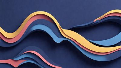 The primary subject of the image is a colorful, abstract wave design. The setting is a blue background, which complements the vibrant colors of the wave. The visual style is a combination of digital art and illustration, creating a unique and eye-catching pattern. The dominant colors are blue, orange, and yellow, which contribute to a lively and energetic atmosphere.
