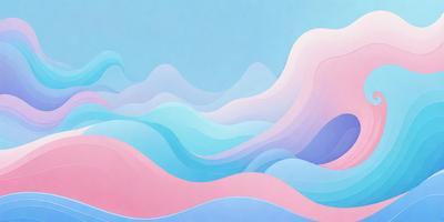 The primary subject of the image is a blue and white ocean wave. The setting is a blue sky, and the visual style is a digital art or illustration. The dominant colors are blue and white, creating a calm and serene atmosphere.