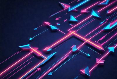 The primary subject of the image is a blue and pink neon-like pattern. The setting is a dark blue background, and the visual style appears to be a digital art or illustration. The colors and mood of the image are vibrant and energetic, with the blue and pink neon colors creating a lively atmosphere.