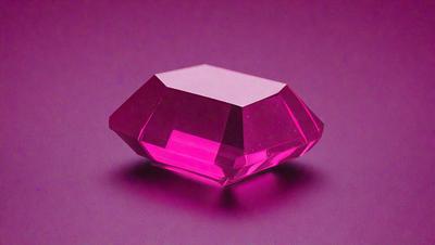 The primary subject of the image is a large, square-shaped piece of pink crystal. The setting is a purple background, which creates a striking contrast with the pink crystal. The visual style appears to be a close-up of the crystal, emphasizing its unique shape and color. The overall atmosphere of the image is vibrant and eye-catching, with the pink crystal standing out against the purple background.