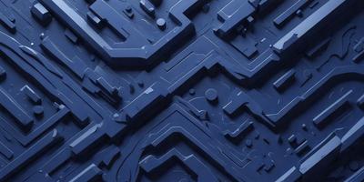 The primary subject of the image is a blue, geometric pattern. The setting is a blue background, and the visual style appears to be a digital art or illustration. The dominant colors are blue and black, creating a modern and sleek atmosphere.