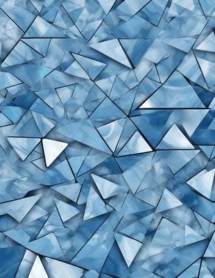 The primary subject of the image is a blue and white pattern, which appears to be a reflection or a piece of art. The setting is a blue sky, and the visual style is a combination of digital art and illustration. The colors and mood of the image are predominantly blue and white, creating a calm and serene atmosphere.