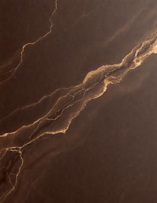 The primary subject of the image is a close-up of a marble countertop with a gold streak running through it. The setting is a kitchen or bathroom counter, and the visual style is a photo. The dominant colors are brown and gold, giving the countertop a warm and luxurious appearance.