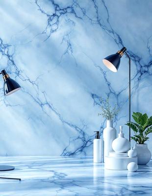 The primary subject of the image is a bathroom counter with various items on it. The setting is a bathroom with a marble countertop. The visual style is a photo, and the colors and mood are predominantly white, giving the bathroom a clean and elegant appearance.
