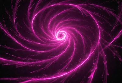 The primary subject of the image is a purple spiral, which appears to be a swirling pattern or a vortex. The setting is a dark background, which contrasts with the bright purple color of the spiral. The visual style of the image is a close-up of the spiral, showcasing its intricate details. The colors and mood of the image are predominantly purple, creating a sense of depth and intensity.
