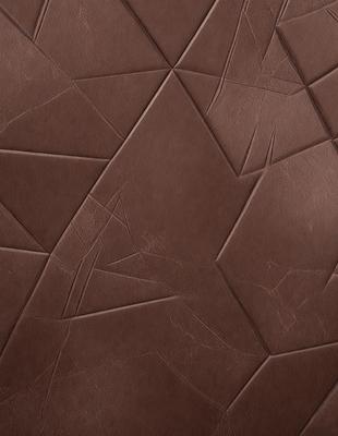 The primary subject of the image is a brown leather surface with a patterned design. The setting is a close-up of the leather, showcasing its texture and pattern. The visual style is a realistic representation of the leather material. The colors and mood of the image are warm and earthy, with the brown leather being the dominant color.
