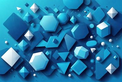 The primary subject of the image is a blue and white geometric pattern, which appears to be a digital art or illustration. The setting is a blue background, and the visual style is a combination of digital art and illustration. The dominant colors are blue and white, creating a calm and soothing atmosphere.