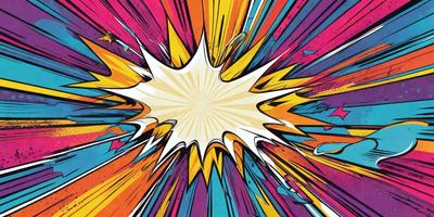 The primary subject of the image is a brightly colored, colorful explosion. The setting is a colorful background, which adds to the vibrant atmosphere of the scene. The visual style is a combination of digital art and illustration, creating a dynamic and eye-catching image. The dominant colors are a mix of red, blue, yellow, and orange, which contribute to the energetic and lively mood of the image.
