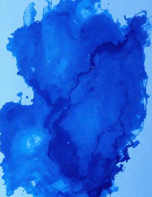The primary subject of the image is a blue painting or drawing, featuring a blue background and a blue water-like substance. The setting appears to be a canvas or a piece of paper, and the visual style is artistic, with a focus on the blue color and the water-like substance. The overall atmosphere of the image is calm and serene, with the blue color evoking a sense of tranquility.