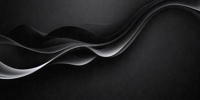 The primary subject of the image is a black and white drawing of a wave. The setting is a black background, which emphasizes the wave's shape and form. The visual style is a combination of digital art and illustration, creating a clean and modern appearance. The colors and mood of the image are predominantly black and white, giving it a classic and timeless feel.
