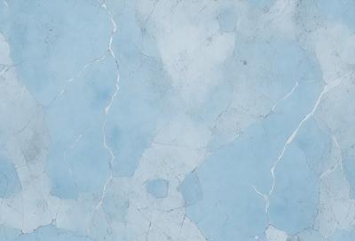The primary subject of the image is a blue and white marble wall with a cracked and chipped appearance. The setting is a room with a blue and white marble wall, which serves as the background. The visual style is a close-up of the marble wall, showcasing its unique texture and design. The colors and mood of the image are predominantly blue and white, giving it a calm and elegant atmosphere.