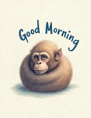The image features a cute monkey with a fuzzy appearance, sitting on a surface and looking at the camera. The monkey appears to be the primary subject of the image, and it is set against a backdrop of a blue sky. The visual style of the image is a combination of photo and digital art, creating a unique and appealing appearance. The colors in the image are predominantly blue and brown, giving the scene a warm and inviting atmosphere.
