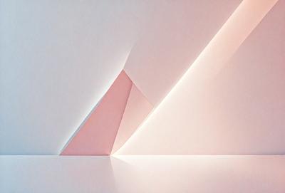 The primary subject of the image is a pink triangle, which is the main focus of the scene. The setting is a white background, which provides a clean and minimalist appearance. The visual style is a combination of digital art and illustration, creating a unique and eye-catching design. The colors and mood of the image are predominantly pink, giving it a warm and inviting atmosphere.