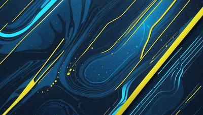 The primary subject of the image is a blue and yellow swirl pattern. The setting is a blue background, and the visual style appears to be a digital art or illustration. The dominant colors are blue and yellow, creating a vibrant and energetic atmosphere.