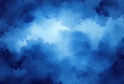 The primary subject of the image is a blue cloudy sky. The setting is a cloudy day, and the visual style is a painting or drawing. The colors and mood of the image are predominantly blue, creating a calm and serene atmosphere.