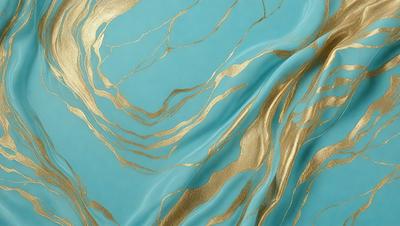 The primary subject of the image is a blue fabric with gold accents. The setting is a blue background, and the visual style appears to be a combination of a photo and digital art. The colors and mood of the image are predominantly blue and gold, creating a sense of elegance and sophistication.