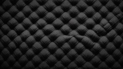 The primary subject of the image is a black and white patterned surface, which appears to be a black fabric with a woven texture. The setting is a black background, which contrasts with the patterned surface. The visual style is a close-up of the patterned surface, showcasing the intricate details of the woven fabric. The colors and mood of the image are predominantly black and white, giving it a classic and timeless appearance.